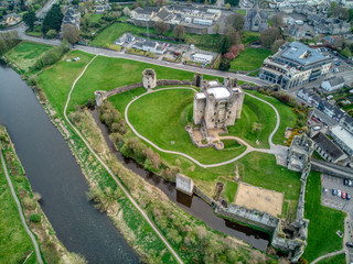 Medieval Trim Castle in County Meath, Ireland from Drone