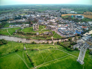 Medieval Trim Castle in County Meath, Ireland from Drone