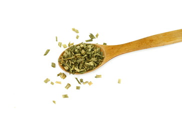 Dried chives chopped isolated on white background