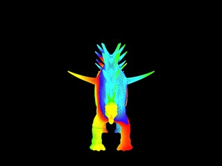 3d rendering of a colorful dino isolated on black background