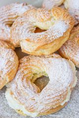 Custard rings with cottage cheese.