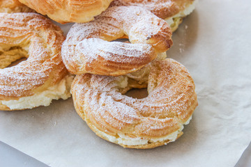 Custard rings with cottage cheese.