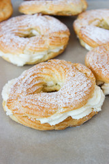 Custard rings with cottage cheese.