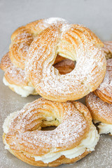 Custard rings with cottage cheese.