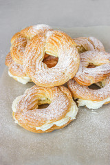 Custard rings with cottage cheese.