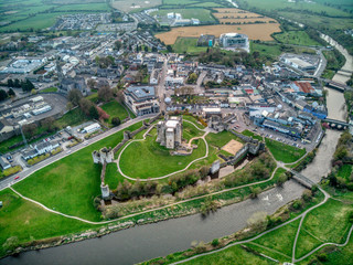 Medieval Trim Castle in County Meath, Ireland from Drone