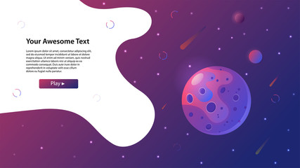 Horizontal space background with abstract shapes and planets, comets. Web design with the concept of space exploring. Vector illustration
