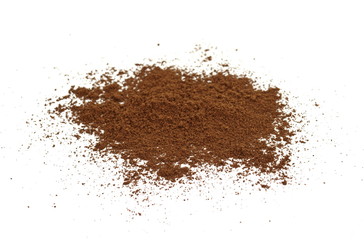 Coffee powder isolated of white background. A little coffee over a white surface. Milled coffee.