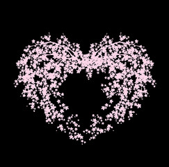 blooming sakura heart made of cherry tree blossom - fully editable vector silhouette