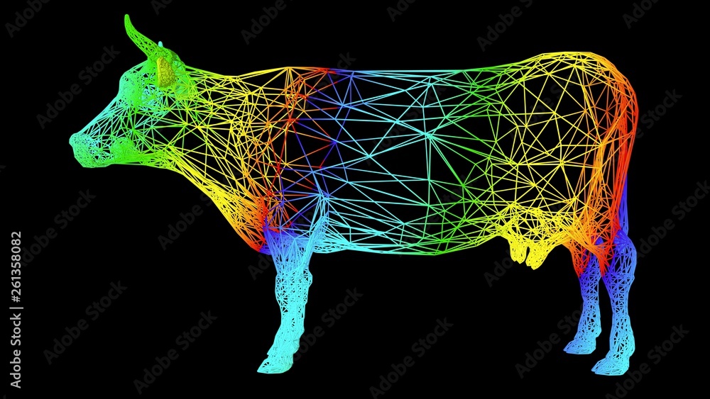Aufkleber 3d rendering of an artistic object made with colorful rope lines isolated on black