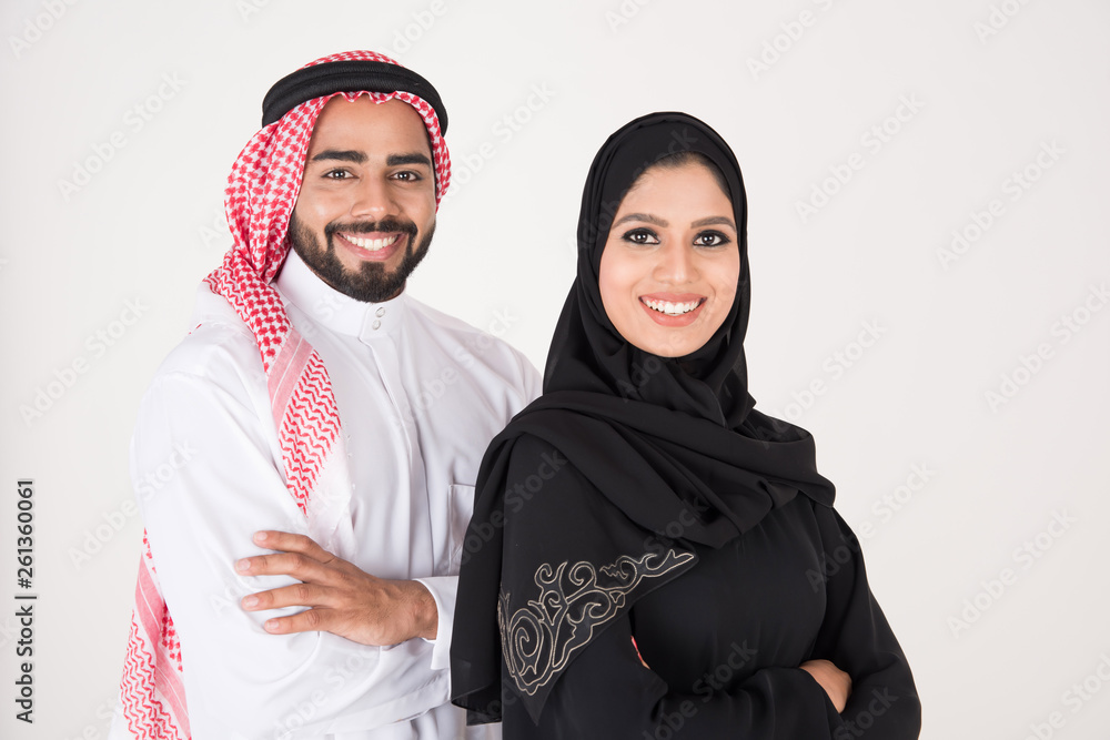 Poster arab people standing on white background