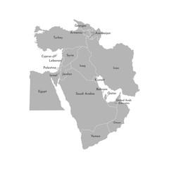 Vector illustration map of Asian countries. Middle East. States borders of Turkey, Cyprus, Jordan, United Arab Emirates, Saudi Arabia