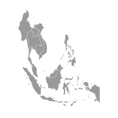 Vector illustration with simplified map of Asian countries. South East region. States borders of Myanmar, Laos, Indonesia