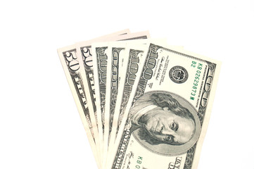 A lot of money dollars on white background, copy space