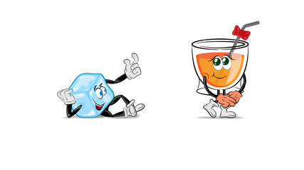 Obraz premium Cartoon characters, an ice cube lies and summons a glass of drink. He wants to plunge into her A veiled story about the relationship between the characters.