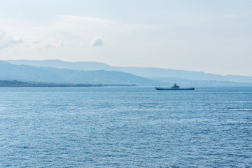 Ferries and View of Sicily from the Mediterranean Sea