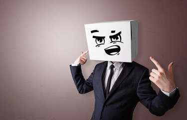 Man with cardboard box head
