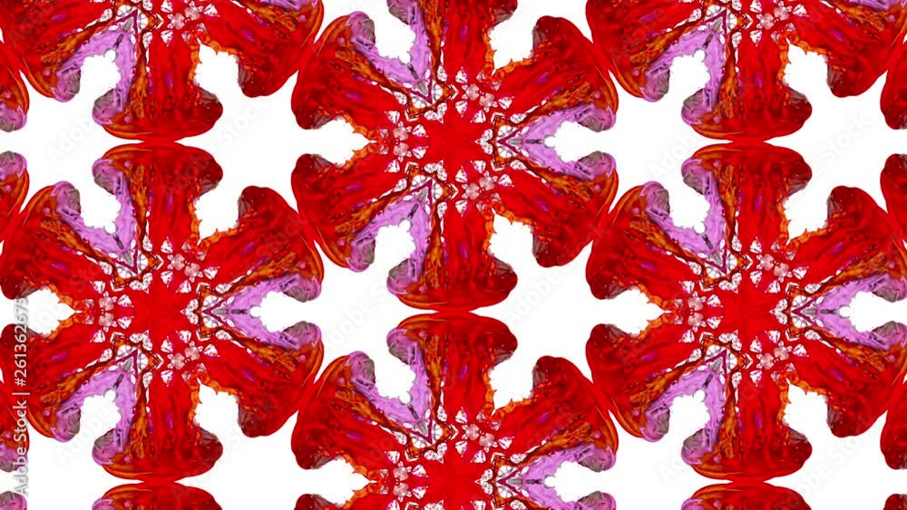 Poster liquid in the containers form cells structure like kaleidoscope effect. fluid bounces like on music 