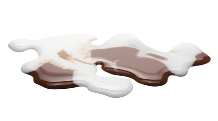 Spilled mixed chocolate milk puddle isolated on white background and texture, clipping path