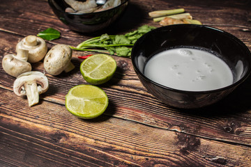Ingredients for cooking Thai soup Tom Yum. National food of Thailand.