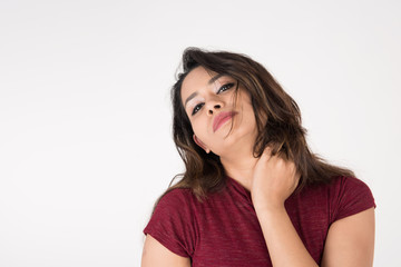 Pretty young female posing on white background