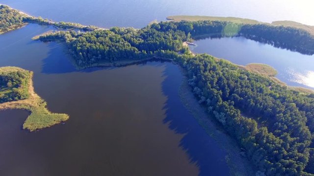 Aerial View Of Beautiful Forest On Islands On Lake Seliger, Russia