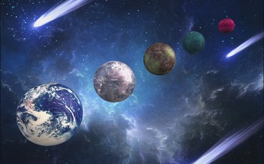 different planets in the universe in 3d format