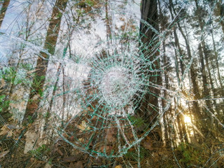 Holes and cracks on the glass On defocused background
