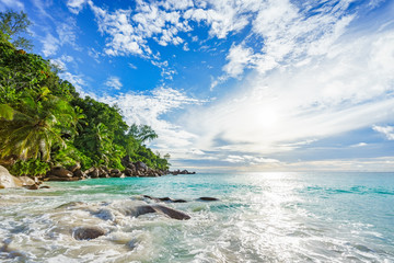 sunny day on paradise beach anse georgette,praslin seychelles 40