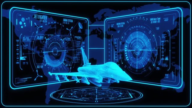 3D Blue Jet Fighter HUD Interface Motion Graphic Element