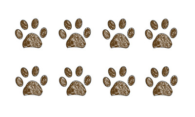 Brown colored hand drawn paw prints background