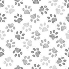 Hand drawn brown and black colored paw prints. Foot prints background