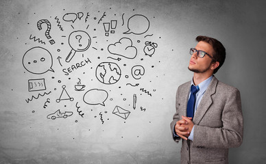 Young person thinking with office problems concept
