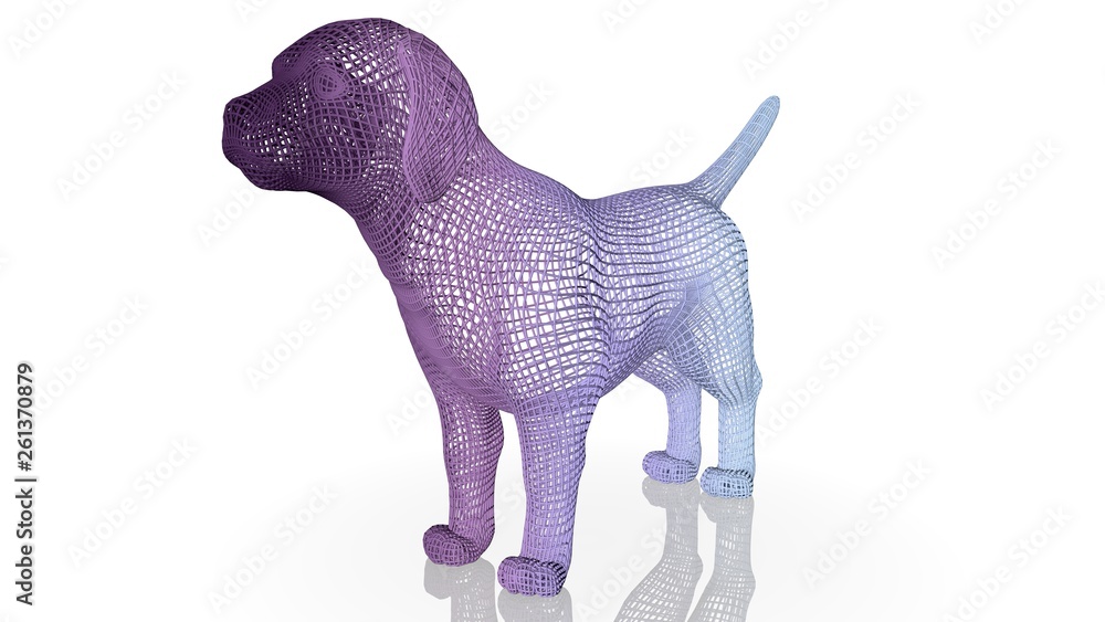 Poster 3d rendering of an artistic animal with reflection isolated on white background