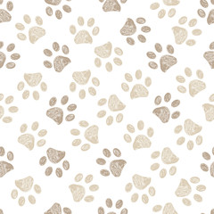 Seamless pattern for textile design. Seamless light brown colored paw print background - obrazy, fototapety, plakaty