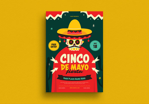 Cinco De Mayo Flyer with Skull Illustration
