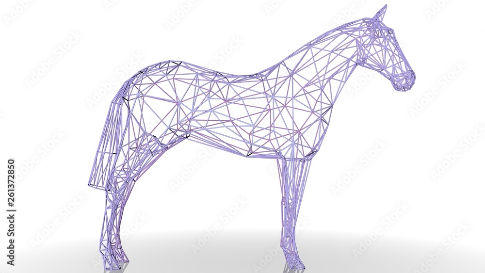 Poster 3d rendering of an artistic animal with reflection isolated on white background