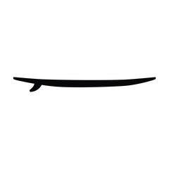 A black and white vector silhouette of a surfboard