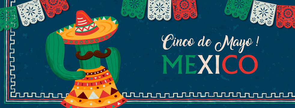 Happy Cinco De Mayo Mexican Mariachi Cactus Banner