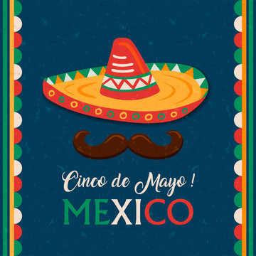 Cinco de Mayo card of mexican mariachi man hat