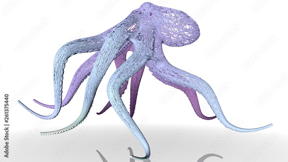 Poster 3d rendering of an artistic animal with reflection isolated on white background