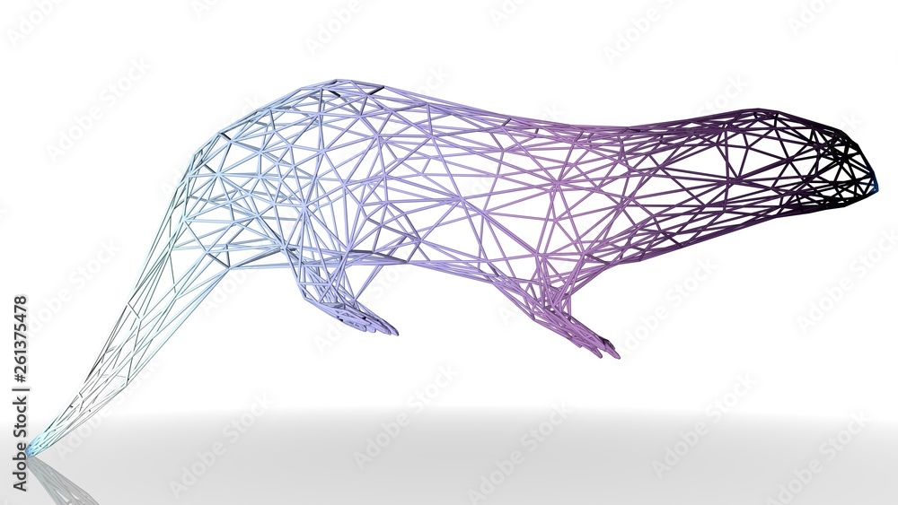 Poster 3d rendering of an artistic animal with reflection isolated on white background