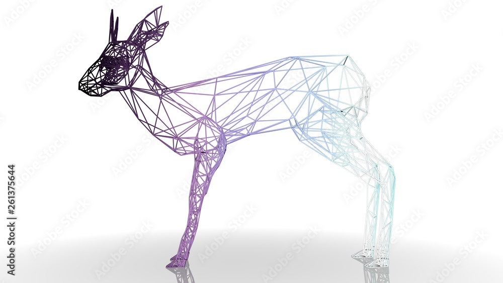 Poster 3d rendering of an artistic animal with reflection isolated on white background