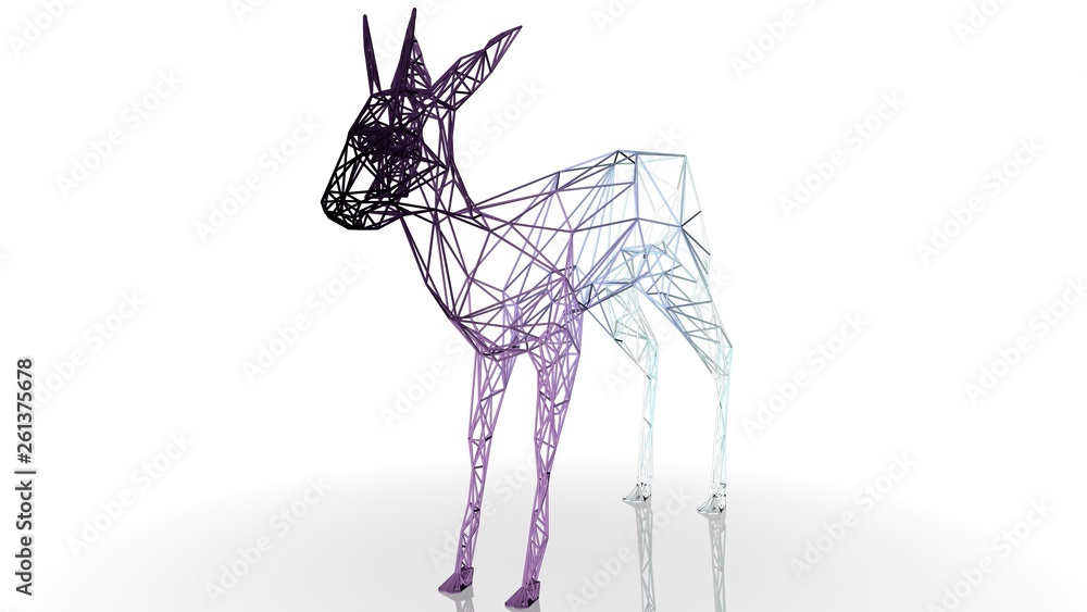 Poster 3d rendering of an artistic animal with reflection isolated on white background