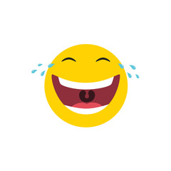 Laughing emoticon with tears of joy. Vector illustration.
