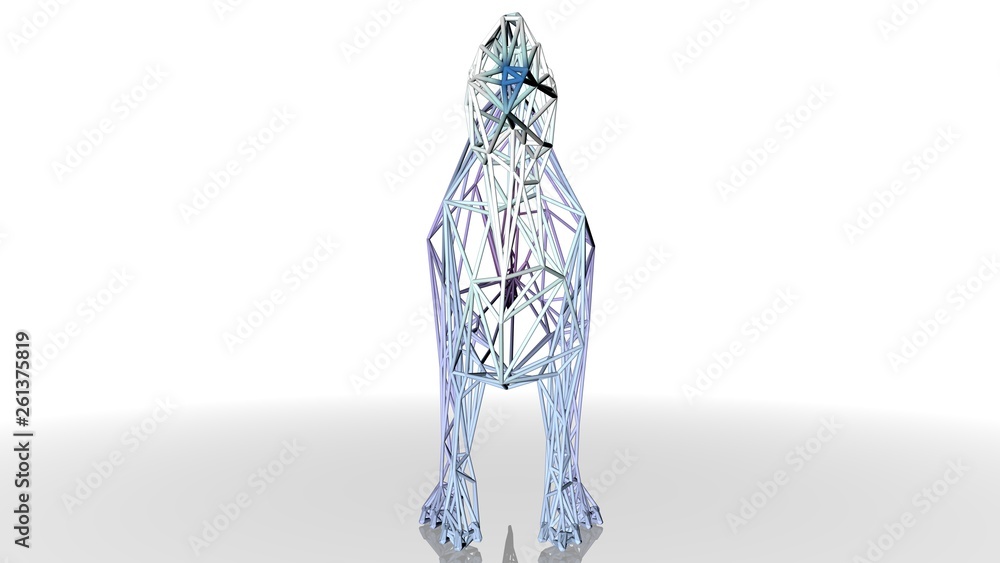 Poster 3d rendering of an artistic animal with reflection isolated on white background