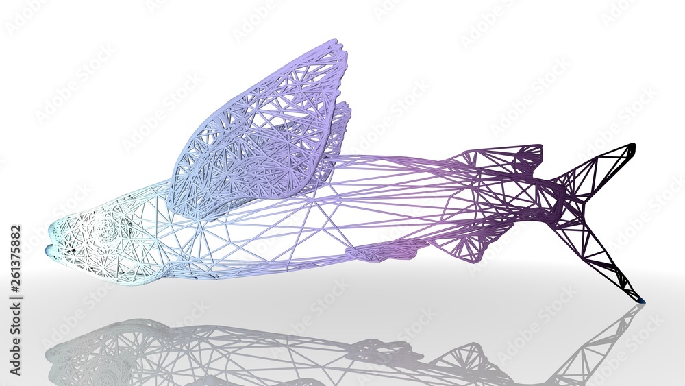Poster 3d rendering of an artistic animal with reflection isolated on white background