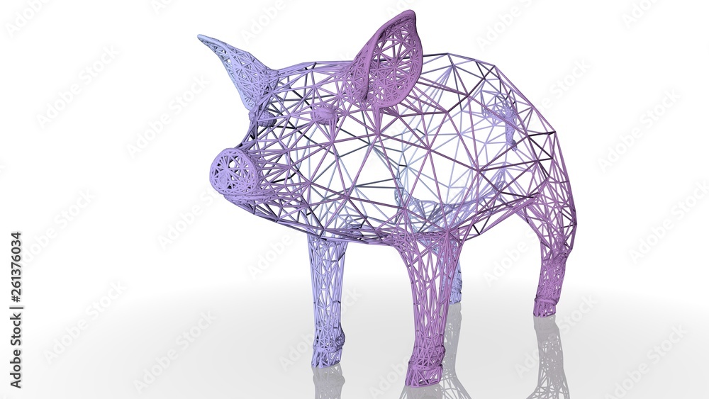 Aufkleber 3d rendering of an artistic animal with reflection isolated on white background