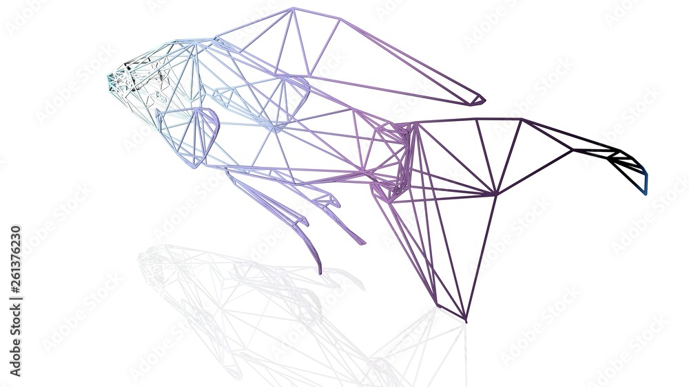 Poster 3d rendering of an artistic animal with reflection isolated on white background