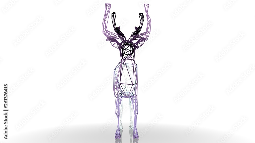 Poster 3d rendering of an artistic animal with reflection isolated on white background